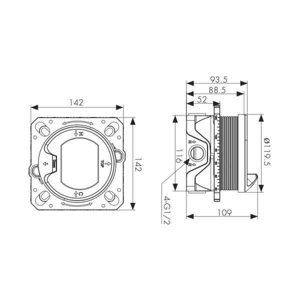 08277-15 Душевая система скрытого монтажа KAISER Sano с термостатом